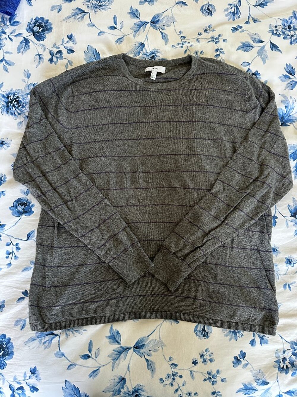Calibrate Men's Striped Sweater XL Gray Purple Cotton Blend Pullover